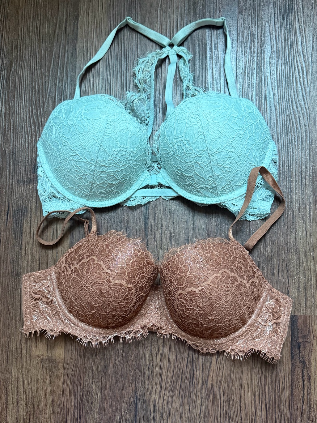 Victoria's Secret Lace Push-Up & Lined Bras Set In Mint And Rust